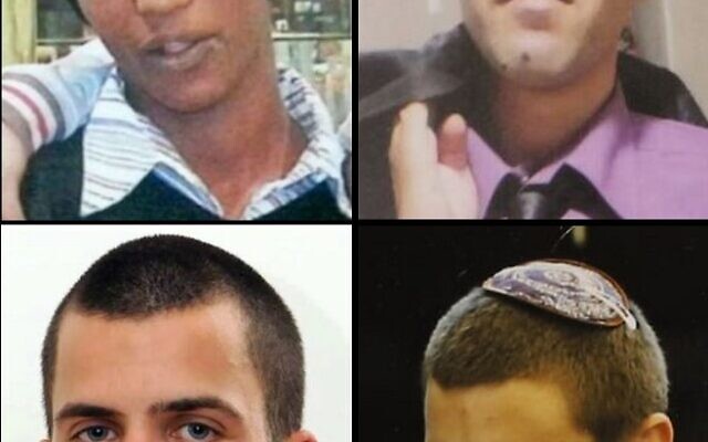 Dans le sens des aiguilles d'une montre, à partir du haut à gauche : Avraham Mengistu, Hisham al-Sayed, Hadar Goldin et Oron Shaul. (Crédit : Flash 90/Times of Israel)