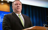 Le secrétaire d'Etat Mike Pompeo s'exprime lors d'une conférence de presse au Département d'Etat, le mercredi 20 mai 2020 à Washington.(Crédit : Nicholas Kamm/Pool Photo via AP)