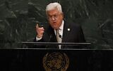 Le président de l'Autorité palestinienne Mahmoud Abbas s'exprime lors de la 74e session de l'Assemblée générale au siège des Nations unies à New York, le 26 septembre 2019. (Timothy A. Clark/AFP)
