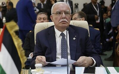 Le ministre des Affaires étrangères de l'Autorité palestinienne, Riyad al-Maliki, assiste à la séance d'ouverture de la réunion des ministres arabes des Affaires étrangères en vue du Sommet arabe, à Tunis, le 29 mars 2019. (AP Photo/Hussein Malla)