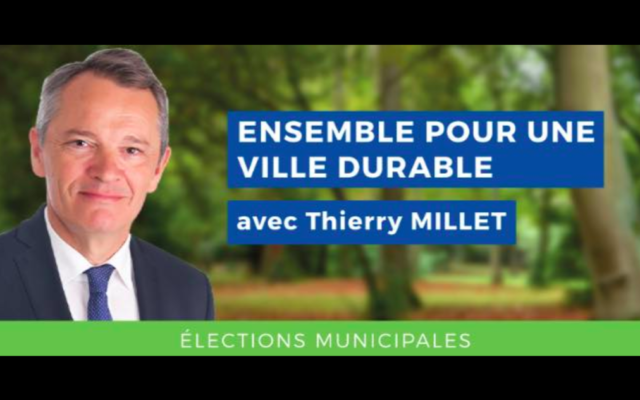 L’affiche de campagne du candidat Les Républicains Thierry Millet aux élections municipales de la ville de Mérignac (Gironde). (Crédit : Facebook / Thierry Millet 2020)