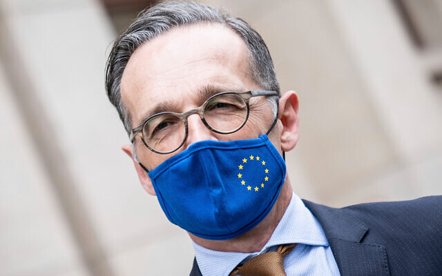 Le ministre allemand des Affaires étrangères, Heiko Maas, à la suite d'une réunion avec son homologue italien au ministère des Affaires étrangères à Berlin, Allemagne, le 5 juin 2020. (Michael Kappeler/Pool via AP) Le ministre allemand des Affaires étrangères, Heiko Maas, à la suite d'une réunion avec son homologue italien au ministère des Affaires étrangères à Berlin, Allemagne, le 5 juin 2020. (Michael Kappeler/Pool via AP)