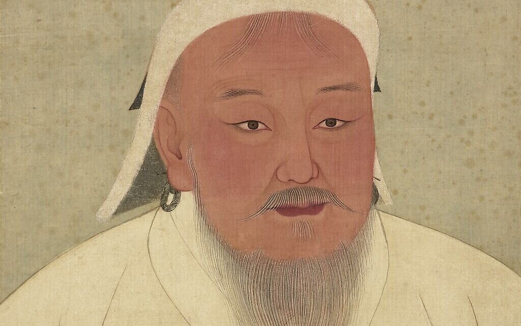 Portrait de Genghis Khan, dans un aobum dépeignant les empereurs de   Yuan, dans le musée du palais national de Taipei (Crédit : Domaine public via Wikipedia)