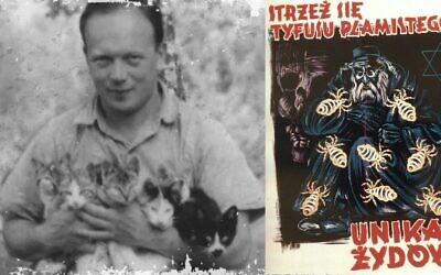 Le médecin polonais Eugène Lazowski et l'affiche nazie sur les Juifs porteurs du typhus. (Domaine public)