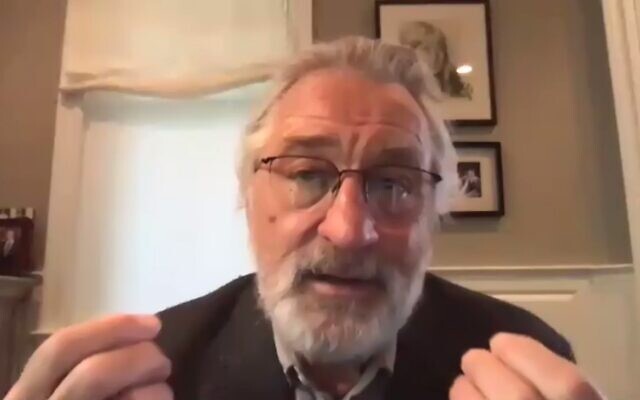 L'acteur Robert de Niro pendant le webinaire. (Crédit : Université de Tel Aviv)