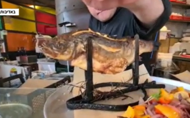 Le chef Tal Cohen presse du citron sur le "poisson Shasha-Biton" dans son restaurant Silo à Holon. (Capture écran / la Douzième chaîne) Le chef Tal Cohen presse du citron sur le "poisson Shasha-Biton" dans son restaurant Silo à Holon. (Capture écran / la Douzième chaîne)