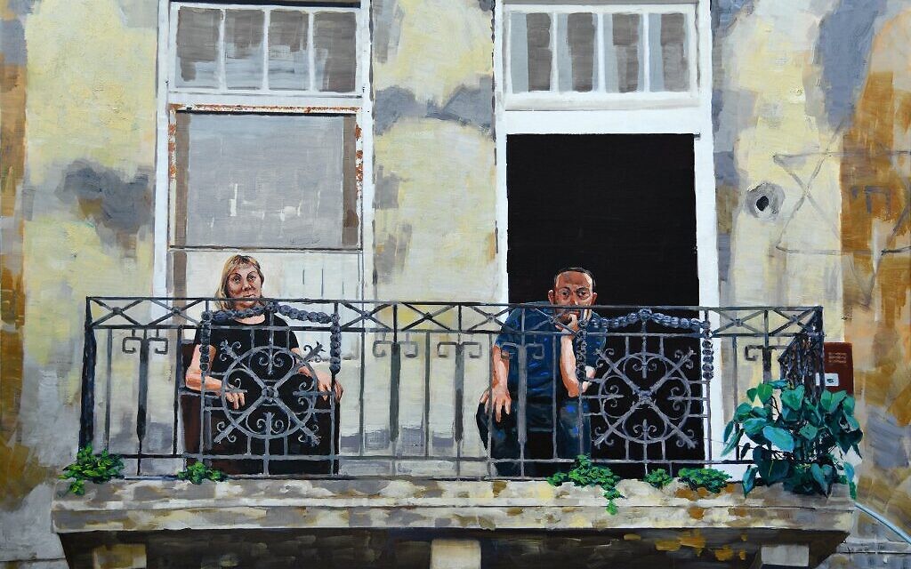 Un dessin de la série "Balcons" exposée du 9 juillet au 1er août 2020 à la Maison des artistes de Tel Aviv (Autorisation : David Gerstein)