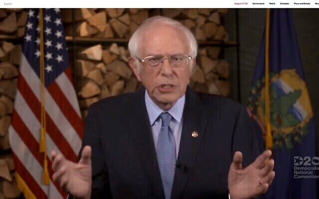 L'intervention du sénateur Bernie Sanders à la Convention nationale du Parti démocrate, organisée à distance, le 17 août 2020. (Capture écran : Handout/DNCC via Getty Images) L'intervention du sénateur Bernie Sanders à la Convention nationale du Parti démocrate, organisée à distance, le 17 août 2020. (Capture écran : Handout/DNCC via Getty Images)