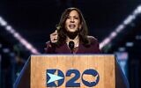 Kamala Harris, sénatrice de Californie et nominée à la vice-présidence démocrate, s'exprime lors de la troisième journée de la Convention national Démocrate, qui se tient en ligne à cause de l'épidémie du coronavirus, au Centre Chase à Wilmington dans le Delaware, le 19 août 2020. (Photo par Olivier DOULIERY / AFP)