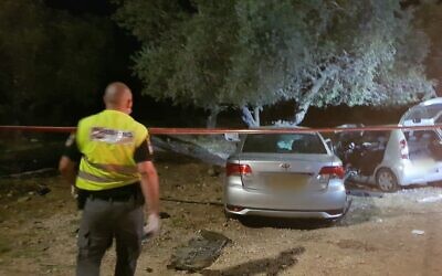 La scène de l'accident de voiture qui a conduit à la mort d'une enfant d'un an. Ses frères et soeurs, âgés de 5 et 3 ans, et leur mère ont été gravement blessés dans l'accident à proximité de Shaab, dans le nord d'Israël, le 14 août 2020. (Israel Police)