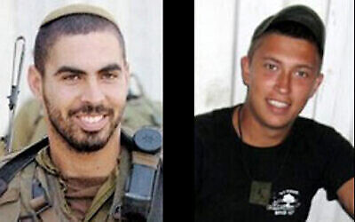 Le major Eliraz Peretz, gauche, et le sergent Ilan Sviatkovsky, qui ont été tués lors des échanges de feu à la frontière de Gaza en mars 2010, dans des photographies sans date. (Ministère des Affaires étrangères)