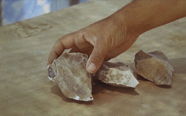 Des outils vieux de 100 000 ans découverts sur un site de taille de silex près de Dimona, dans le désert du Néguev, en Israël. (Emil Aladjem/Autorité israélienne des Antiquités)