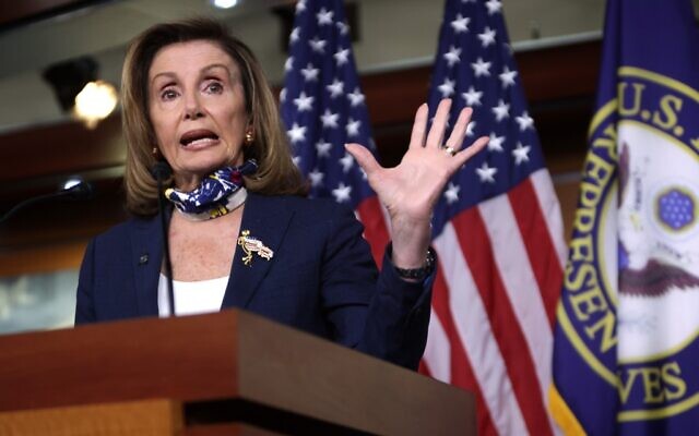 La présidente de la Chambre des représentants des États-Unis, Nancy Pelosi, s'exprime lors d'une conférence de presse au Capitole à Washington, DC, le 10 septembre 2020. (Alex Wong/Getty Images/AFP) La présidente de la Chambre des représentants des États-Unis, Nancy Pelosi, s'exprime lors d'une conférence de presse au Capitole à Washington, DC, le 10 septembre 2020. (Alex Wong/Getty Images/AFP)