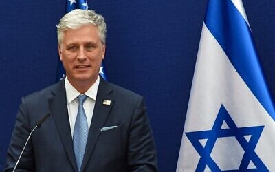 Robert O'Brien, conseiller à la sécurité nationale des États-Unis, à la résidence du Premier ministre à Jérusalem, le 30 août 2020. (Debbie Hill/Pool/AFP)