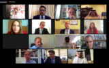 Capture écran d'un webinaire au cours duquel des fonctionnaires et des communicants israéliens ont discuté du rôle des médias dans l'avancement de la paix israélo-arabe avec des professionnels des médias de pays arabes, le 21 septembre 2020 (Autorisation)