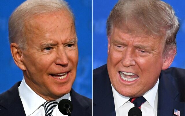 Cette combinaison d'images créée le 29 septembre 2020 montre le candidat démocrate à la présidence et ancien vice-président des États-Unis Joe Biden (à gauche) et le président des États-Unis Donald Trump s'exprimant lors du premier débat présidentiel à la Case Western Reserve University et à la Cleveland Clinic à Cleveland, Ohio, le 29 septembre 2020. (JIM WATSON et SAUL LOEB / AFP)