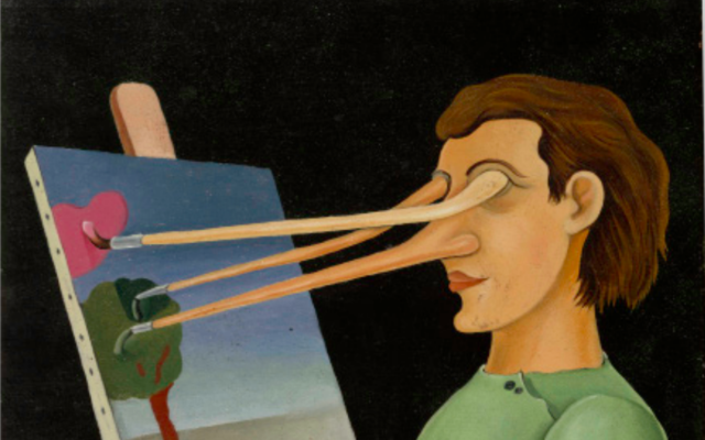 Victor Brauner, Sur le motif, 1937. Huile sur bois (0.14 m x 0.18 m). (Crédit photographique : Centre Pompidou, MNAM-CCI, Dist. RMN-Grand Palais / image Centre Pompidou, MNAM-CCI © Adagp, Paris, 2020)