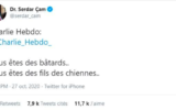 Le tweet du ministre délégué turc à la Culture, Serdam Can, publié mardi soir. (Twitter)