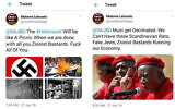 Capture d'écran de deux Tweets antisémites qui ont depuis été supprimés. (Capture d'écran)