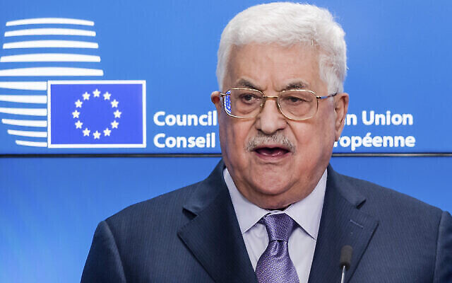 Le président de l'Autorité palestinienne Mahmoud Abbas s'adresse aux médias lors du Conseil de l'UE à Bruxelles le 22 janvier 2018. (AP Photo/Geert Vanden Wijngaert)