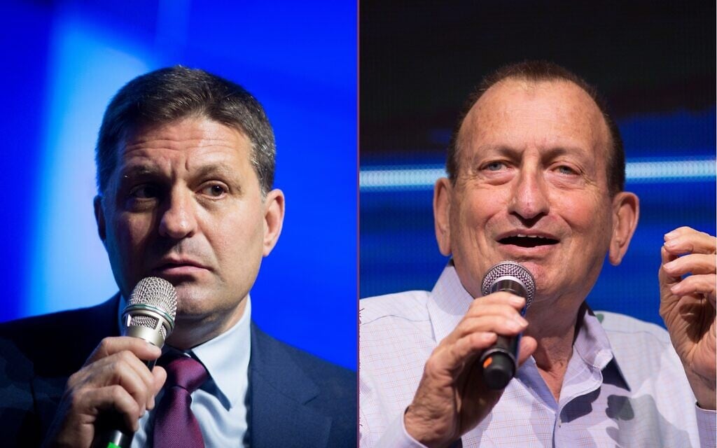 Le maire de Modiin Haim Bibas, à gauche, et le maire de Tel Aviv Ron Huldai (Crédit : Flash90)