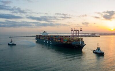 Le MSC PARIS s'approche du port de Haïfa, le 11 octobre 2020. (Crédit : Geodrones)