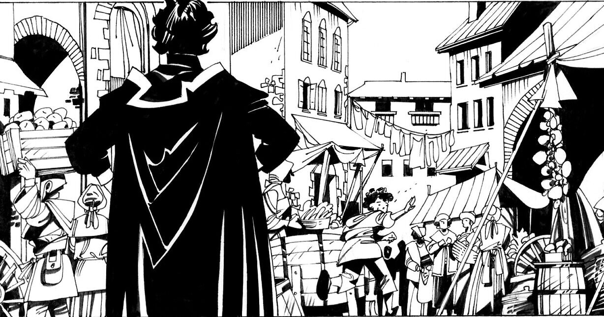 Dago sur une vignette de "La Juive errante", une histoire écrite par Gianluca Piredda et illustrée par Leo Sgarbi. (Autorisation : Piredda)