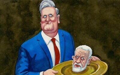 Une caricature publiée dans "The Guardian", représentant le leader du Parti travailliste britannique Kier Starmer brandissant la tête coupée de l'ancien leader du parti Jeremy Corbyn sur une assiette en or. (Autorisation)