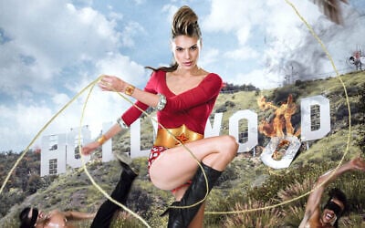 Détail d'une photographie montrant Gal Gadot posant pour Moses Pini Siluk en Wonder Woman pour le magazine israélien Sheva Leylot plusieurs années avant de tenir le rôle de la super-héroïne. (Crédit : Moses Pini Siluk)