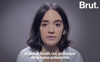 Noémie Madar, présidente de l’Union des étudiants juifs de France, lors d’une interview pour le média Brut, le 21 décembre 2020. (Crédit : capture d’écran Brut)