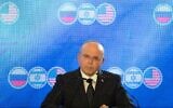 Meïr Ben-Shabbat, alors chef du Conseil de sécurité nationale, s'exprimant lors d'une réunion trilatérale des conseillers à la sécurité nationale israéliens, américains et russes, à Jérusalem, le 25 juin 2019. (Crédit : Noam Revkin Fenton/Flash90)