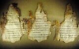 Illustration : trois fragments du Rouleau du Temple, l'un des manuscrits de la mer Morte, exposés au Maltz Museum of Jewish Heritage à Beachwood, Ohio, le 28 mars 2006. (AP Photo / Jamie-Andrea Yanak, dossier)