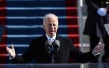 Le président américain Joe Biden lors de son discours d'investiture le 20 janvier 2021 au Capitole à Washington. (Andrew Caballero-Reynolds / AFP)