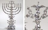 Lampe de Chanukah, 1866-72. Pologne, Lviv (Lwów, Lvov, ou Lemberg). Argent : coulé, ciselé et gravé, 33 9/16 x 23 1/8 in., 60 lb (85,3 x 58,7 cm, 27,2 kg). Prêt de la Moldovan Family Collection. (Metropolitan Museum of Art)