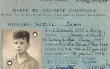 La carte de déporté de Jean Weil, survivant de la Shoah. (DR)