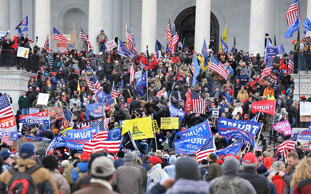 Le rassemblement pro-Trump au Capitole américain, Washington, D.C., le 6 janvier 2021. (Lloyd Wolf via JTA)