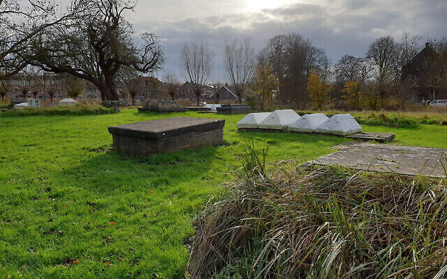 Le cimetière juif d'Ouderkerk aan de Amstel aux Pays-Bas, le 20 novembre 2020. (Crédit : Cnaan Liphshiz/ JTA)
