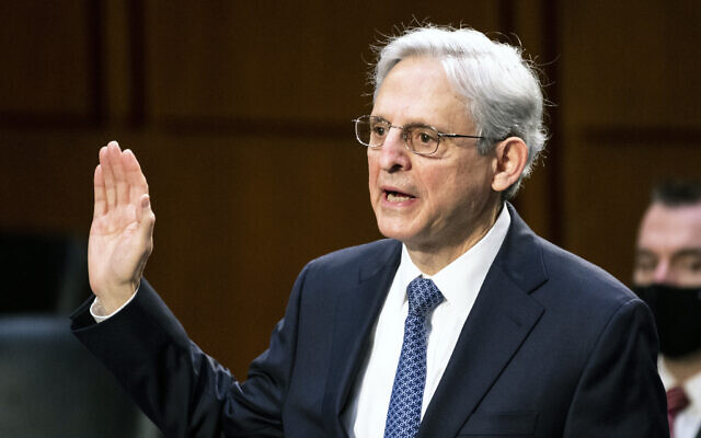 Le juge Merrick Garland, investi procureur général, le 22 février 2021. (Crédit : Bill Clark/Pool via AP) Le juge Merrick Garland, investi procureur général, le 22 février 2021. (Crédit : Bill Clark/Pool via AP)