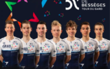 L’équipe cycliste Israel Start-Up Nation au départ de la 51e Etoile de Bessèges, à Bellegarde, dans le Gard. (Crédit : Israel Start-Up Nation)