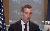 Le porte-parole du département d'Etat américain Ned Price durant un point presse à Washington, le 2 février 2021 (Capture d'écran)