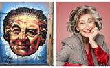 A gauche : Un portrait de Golda Meir sur le marché Mahane Yehuda de Jérusalem réalisé par Solomon Souza (Crédit : Renee Ghert-Zand/TOI); A droite : Dame Maureen Lipman (Crédit : Jay Brooks)