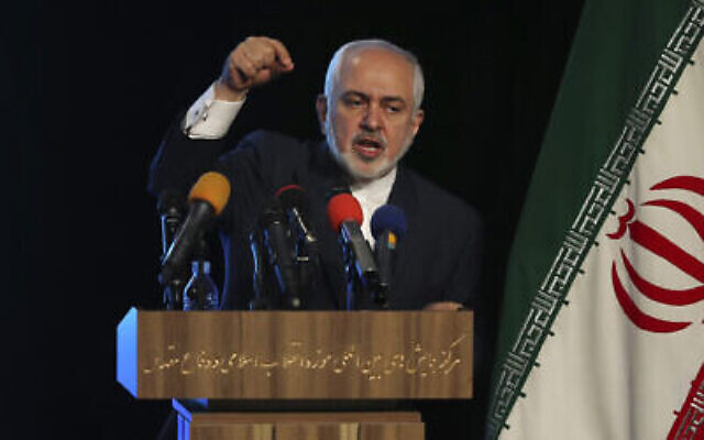 Le ministre iranien des Affaires étrangères, Mohammad Javad Zarif, prend la parole lors d’une conférence à Téhéran, en Iran, le mardi 23 février 2021. (AP Photo / Vahid Salemi) Le ministre iranien des Affaires étrangères, Mohammad Javad Zarif, prend la parole lors d’une conférence à Téhéran, en Iran, le mardi 23 février 2021. (AP Photo / Vahid Salemi)