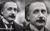 Une photo d’Albert Einstein (à gauche) prenant vie (à droite) grâce à l’outil MyHeritage Deep Nostalgia. (Crédit : Capture d’écran YouTube / Mirkojax / MyHeritage)