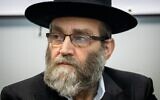 Moshe Gafni, président de Degel haTorah, lors de la cérémonie d'ouverture de la campagne électorale du parti, avant les élections israéliennes, à Jérusalem, le 12 février 2020. (Crédit : Yonatan Sindel / Flash90)