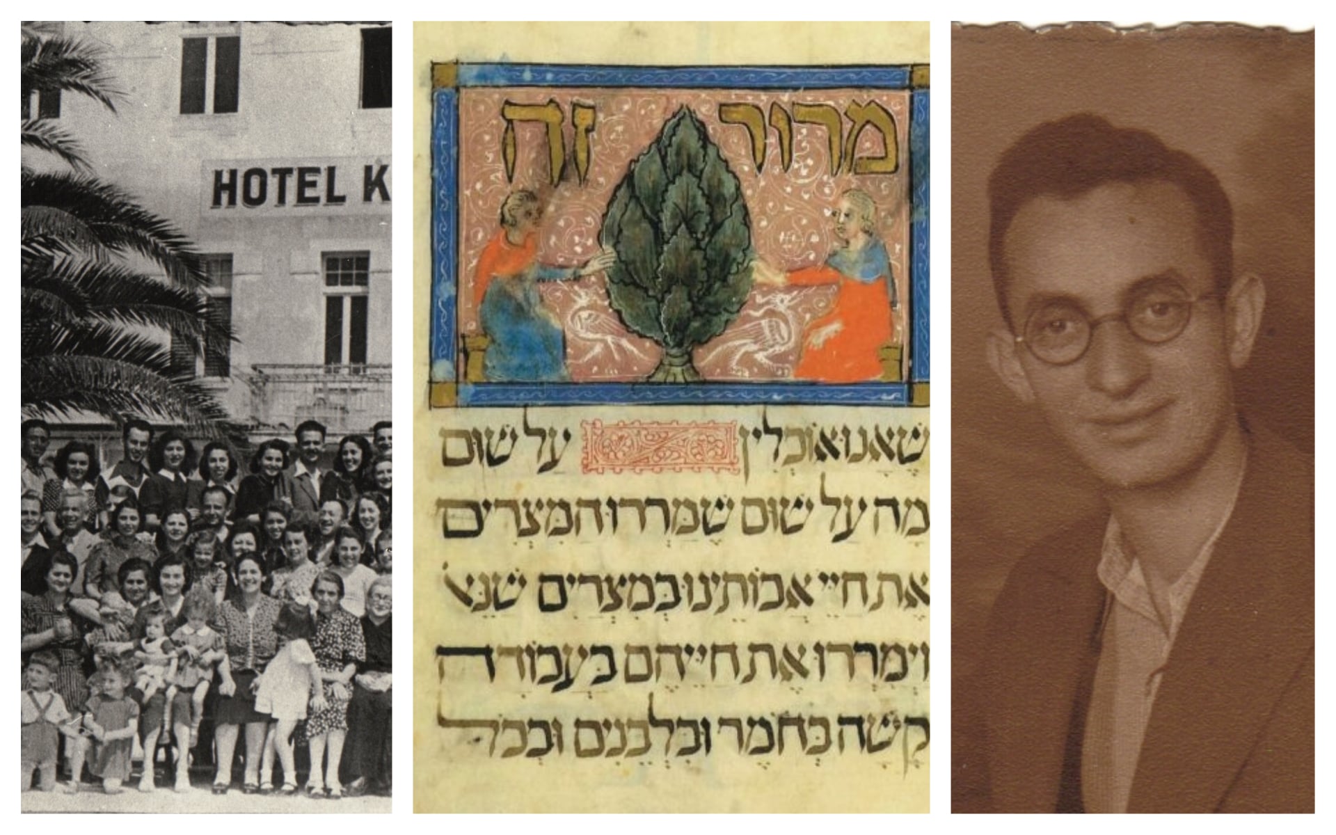 A gauche : Un groupe de civils et de partisans Juifs en Croatie, en 1942 ; au centre : Détail de la page de 'Maror' de la Haggadah de Sarajevo ; à droite : Shani Altarac, en 1948, jeune partisan yougoslave qui avait écrit la Haggadah des partisans. (Photos des partisans et d'Altarac, Autorisation d'Eliezer Papo/ via JTA; photo de la Haggadah, Autorisation de la Fondation de la culture juive) A gauche : Un groupe de civils et de partisans Juifs en Croatie, en 1942 ; au centre : Détail de la page de 'Maror' de la Haggadah de Sarajevo ; à droite : Shani Altarac, en 1948, jeune partisan yougoslave qui avait écrit la Haggadah des partisans. (Photos des partisans et d'Altarac, Autorisation d'Eliezer Papo/ via JTA; photo de la Haggadah, Autorisation de la Fondation de la culture juive)