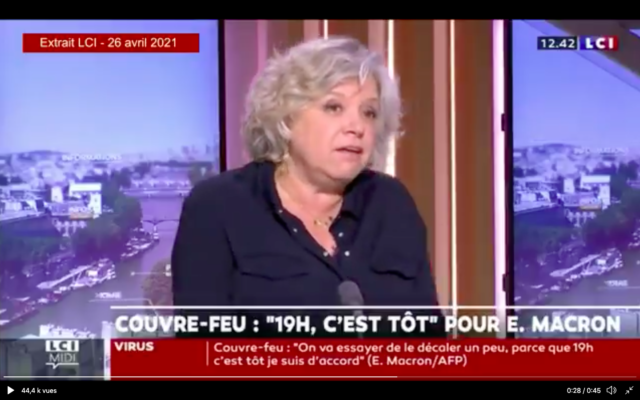 Dominique David, députée LREM de Gironde, sur le plateau de LCI, le 26 avril 2021. (Crédit : capture d’écran LCI)