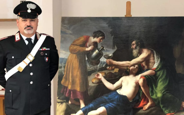 Le tableau de Nicolas Poussin saisi au domicile d'un antiquaire (Crédit : Service de presse des Carabiniers / AFP)