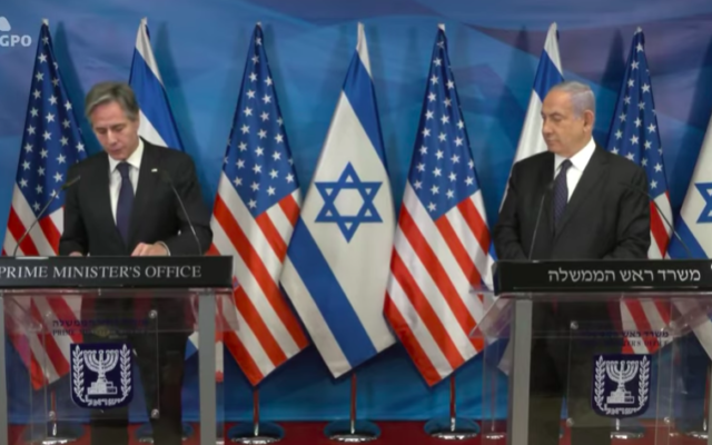 Antony Blinken (d) et Benjamin Netanyahu à Jérusalem, le 25 mai 2021 (Crédit : capture d'écran YouTube)