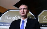 Le Ministre du tourisme, Yariv Levin à l'hôtel Kfar Maccabia à Ramat Gan, le 27 octobre 2019. 
(Crédit : Tomer Neuberg/Flash90)