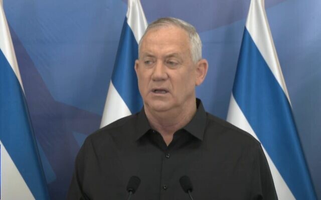 Le ministre de la Défense Benny Gantz lors d'une déclaration publique, le 21 mai 2021. (Capture d'écran)